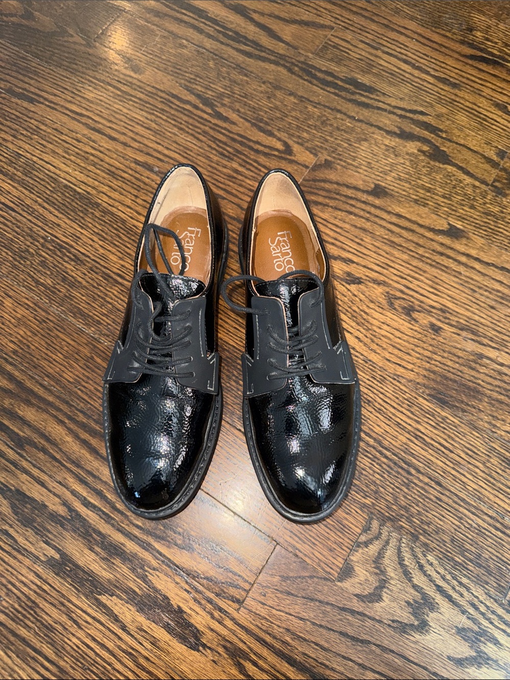 Franco Sarto Sendra Black Patent Leather Lug Sole Oxfords
